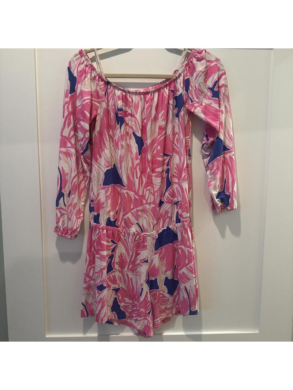 LILLY PULITZER Off The Shoulder Tiki Pink Romper-Women Size Small